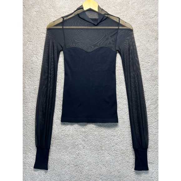 Free People Intimately Black Mesh Mock Neck Sheer Long Sleeve Top XS S - Picture 8 of 10